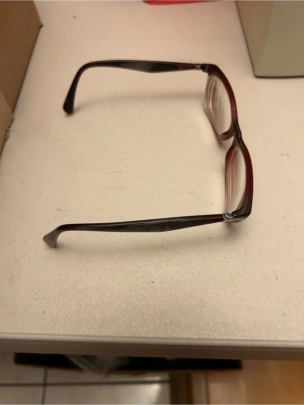 Prada Red Cat-Eye Eyeglasses with Black Case